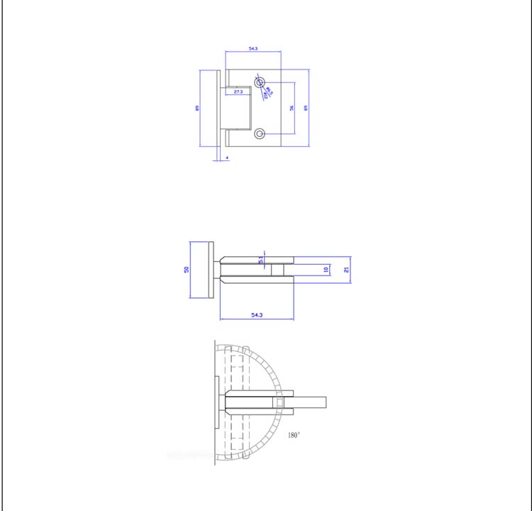 Porte en verre simple 8mm sky grey+charnières inox-sur mesure