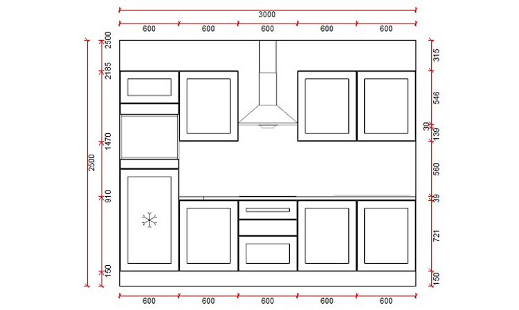 Blokkeuken 5B premium - 300cm - kaderdeur - zonder toestellen