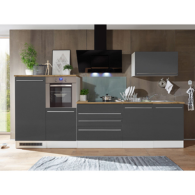 Cuisine 320cm - gris/blanc - plaque de cuisson vitroceramique