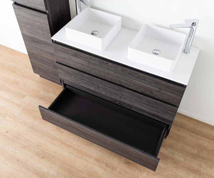 meuble de salle de bain chêne foncé à poser tablette mat