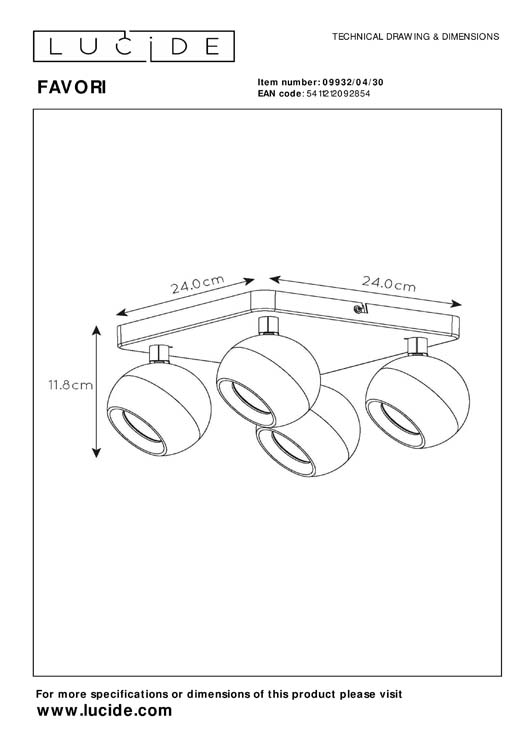 Spot plafond - 4xGU10 - Noir