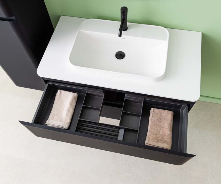 Meuble de salle de bain Ames noir mat 1000 mm vasque  en saillie blanc mat