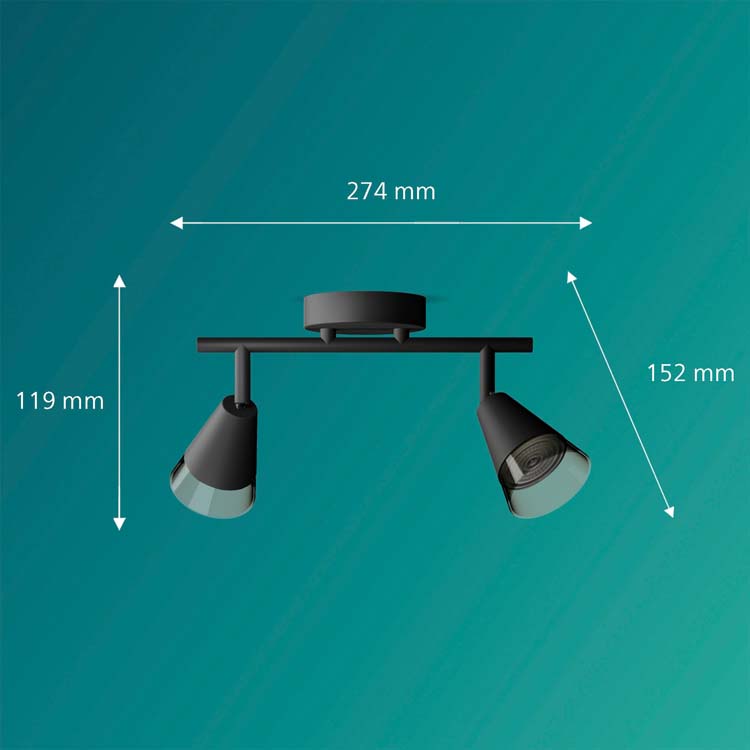 Spot plafond/mur - verre - dimmable - GU10 - 2x5W - lampe excl - noir