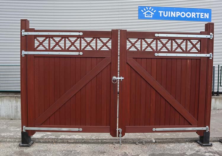 Dubbele poort Bangkirai met trellis 300x180cm