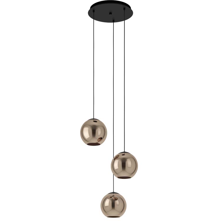 Hanglamp 3 bollen zwart-koper E27