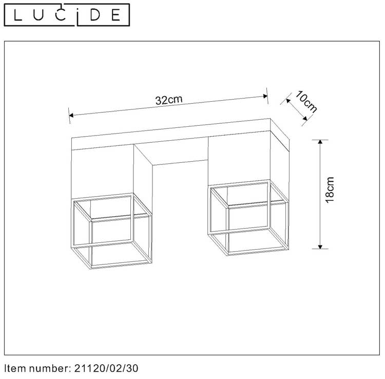 Lucide RIXT - Plafonnière - 2xE27 - Zwart