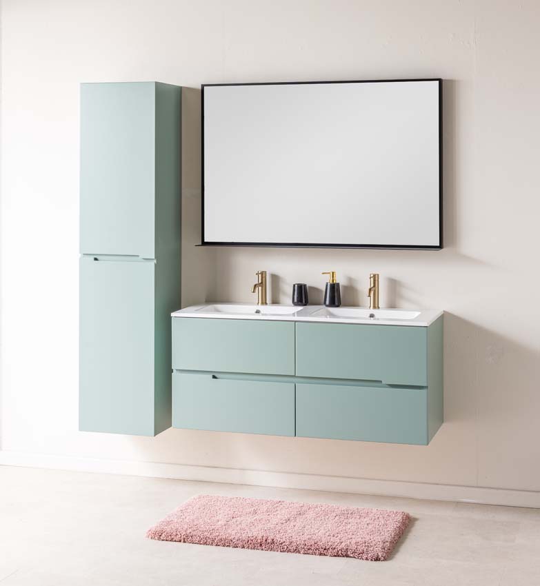 Meuble de salle de bain Truman gris-vert 1200 mm lavabo double brillant gauche