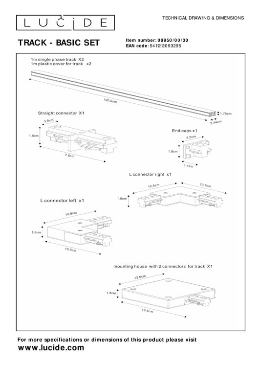 Railverlichting Avignon Starterset - 1-fase Railsysteem / Railverlichting - 2 Meter - 220V - Zwart