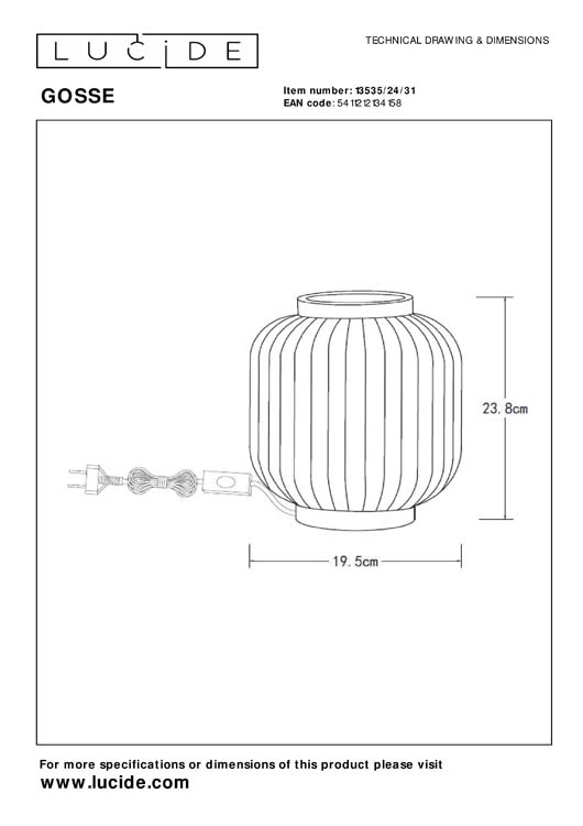 Lampe de table - Ø 19,5 cm - 1xE14 - Blanc