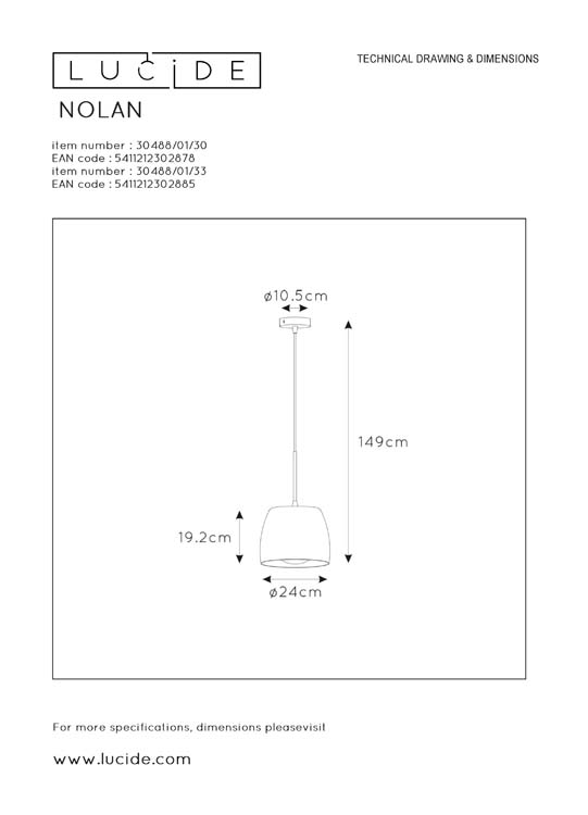 Lucide NOLAN - Hanglamp - Ø 24 cm - 1xE27 - Zwart