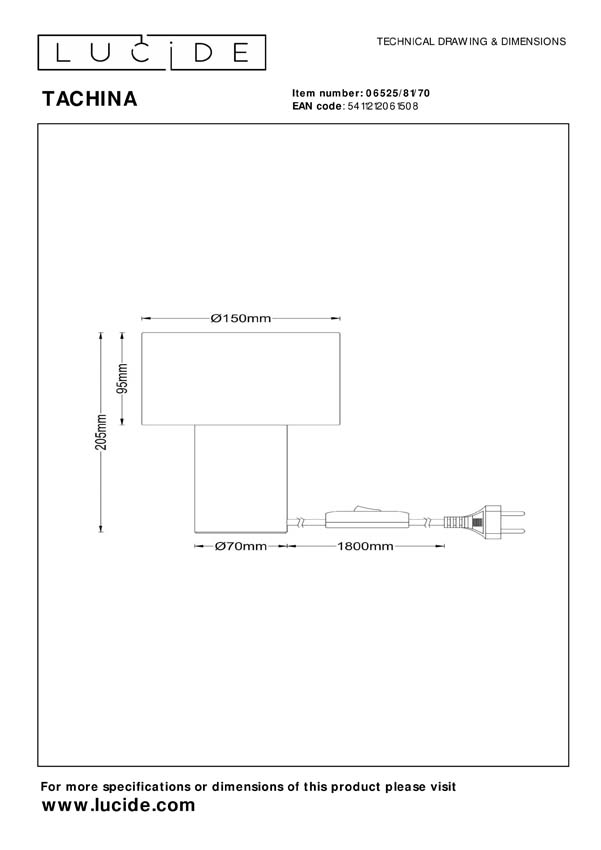 Lucide TACHINA - Lampe de table - 1xE14 - Naturel