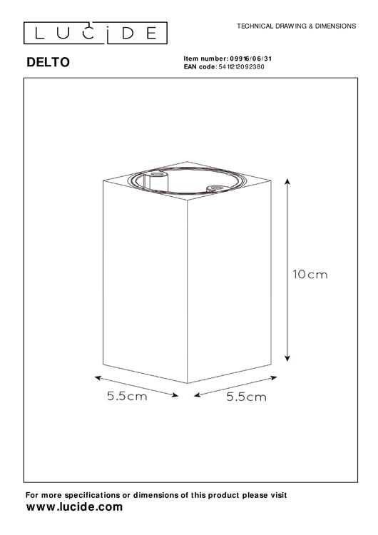 Plafondspot enkel vierkant - LED - Dim to warm - GU10 - 5W 3000K/2200K - Wit