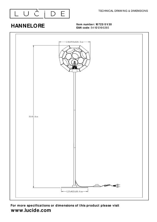 Lucide HANNELORE - Lampadaire - Ø 30 cm - 1xE27 - Noir