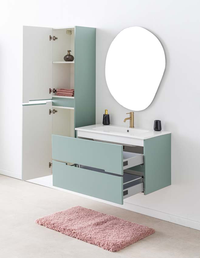 Meuble de salle de bain Truman gris-vert 900 mm lavabo blanc brilliant