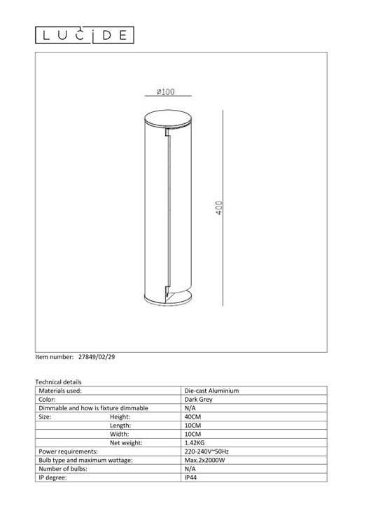 Lucide POWERPOINT - Boite de prise Extérieur - Ø 10 cm - Anthracite