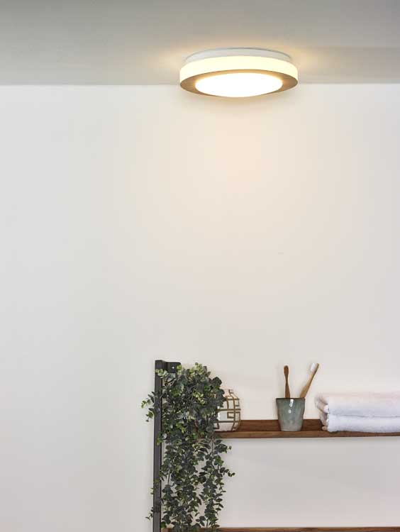 Lucide DIMY - Plafonnier Salle de bains - Ø 28,6 cm - LED Dim. - 1x12W 3000K - IP21 - Bois clair