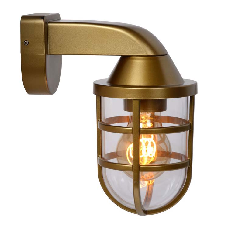 Lucide LEWIS - Wandlamp Binnen/Buiten - 1xE27 - IP44 - Mat Goud / Messing