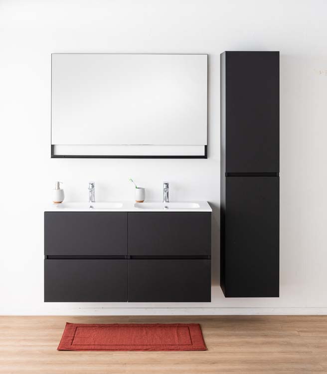 Meuble salle de bain Puro noir mat 4 tiroirs 1200mm 2 lavabo brillant