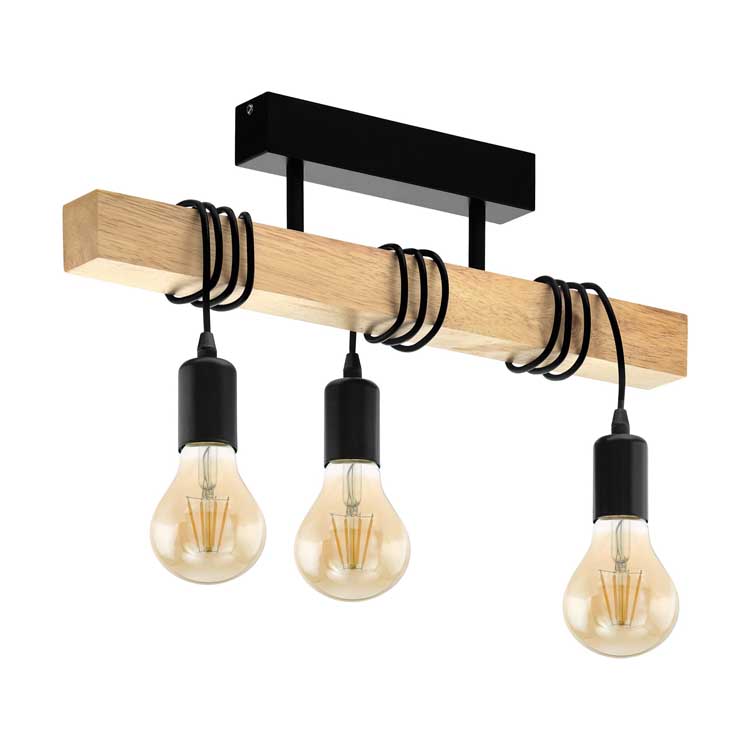 Lampe suspendue E27 - Noir chêne - 3 lampes