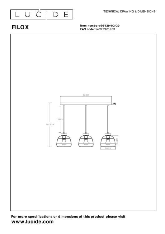 Lucide FILOX - Hanglamp - 3xE27 - H181.5 cm - Zwart