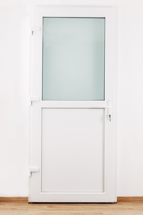 Porte extérieure demi-vitrée PVC blanc 3D vitrage clair 980x2180 G