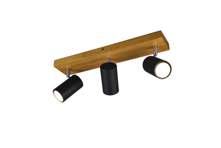 Opbouwspot hout/zwart mat excl lamp LED mogelijk 3 spots