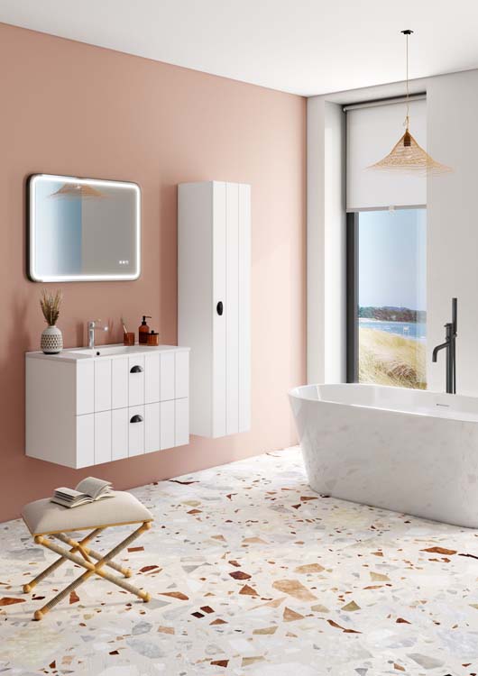 Meuble de salle de bain Amelia blanc 2 tiroirs 800 mm lavabo blanc mat