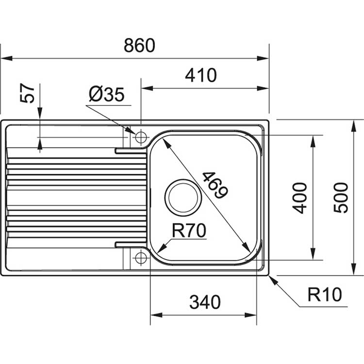 Franke évier à encastrer Smart 860x500mm réversible lisse