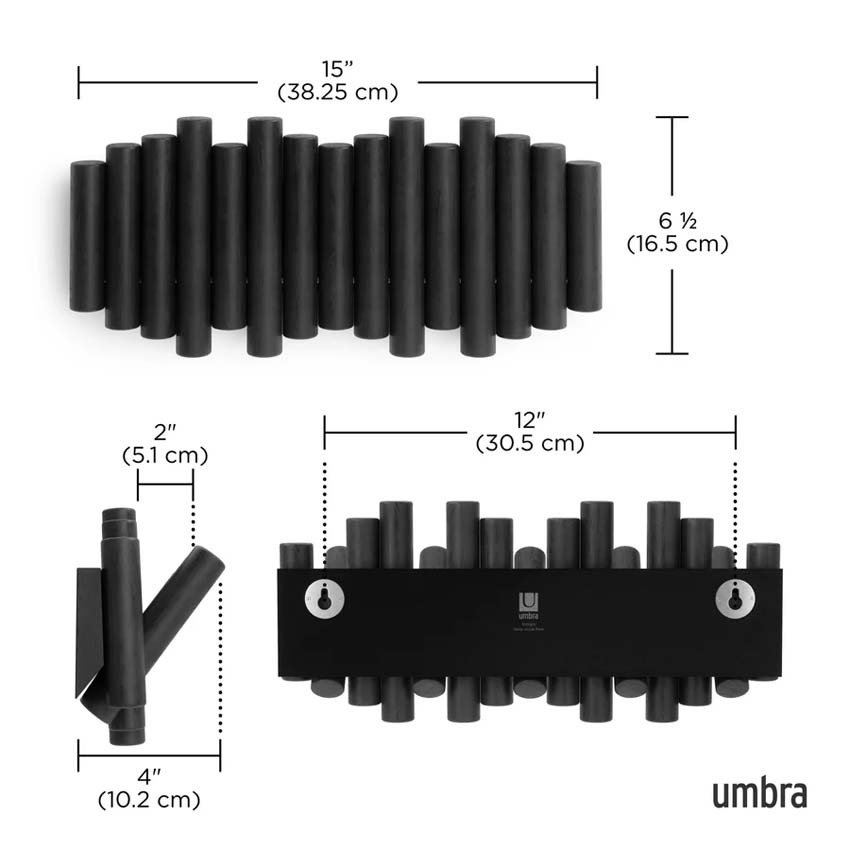 Wandkapstok Umbra picket 5 haken zwart 38 x 18cm