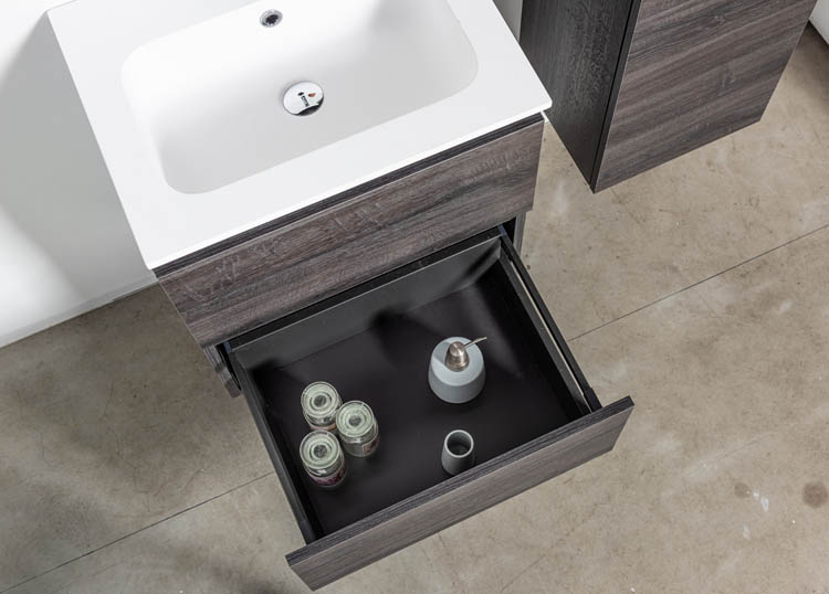Meuble de salle de bain Dotan chêne foncé 600 mm lavabo brillant