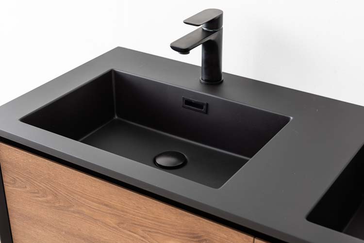 Meuble de salle de bain Justin noir mat/noyer 2 tiroirs 1200 mm