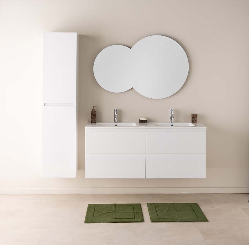 Meuble de salle de bain Tibo blanc 1400 mm lavabo double blanc brillant