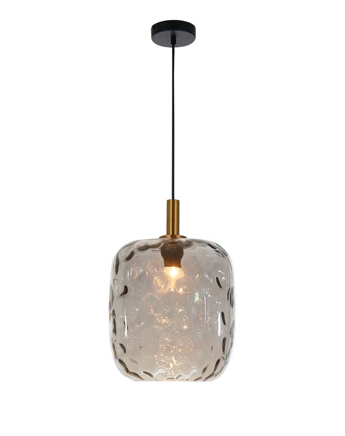 Hanglamp zwart/goud met grijs glas diam 27.5 cm