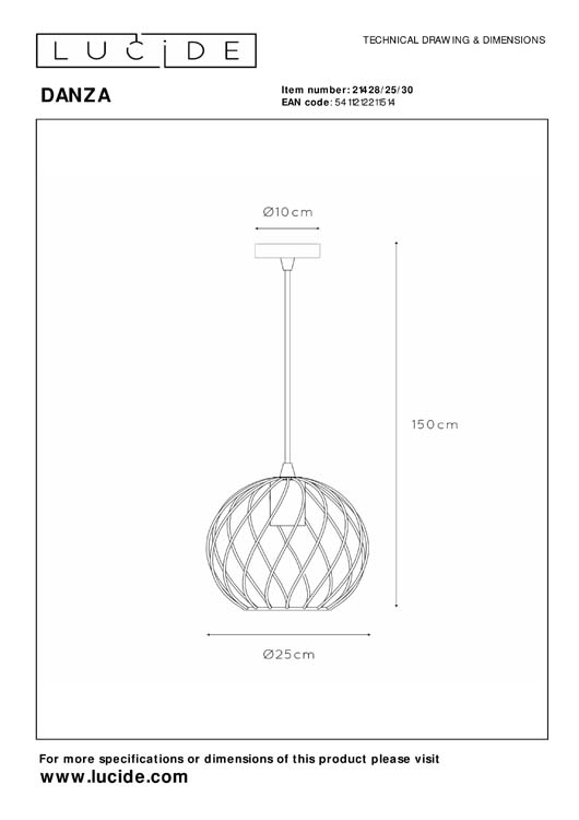 DANZA - Hanglamp - Ø 25 cm - 1xE27 - Zwart