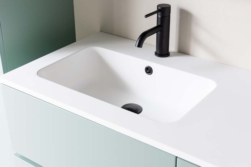 Meuble de salle de bain Truman gris-vert 1200 mm lavabo blanc mat gauche