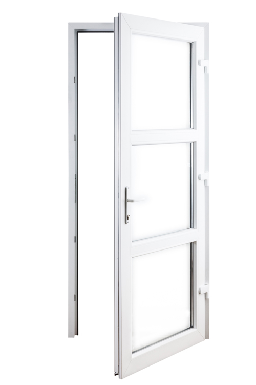 Porte extérieure 3 verre transparante PVC blanc D 980x2180mm