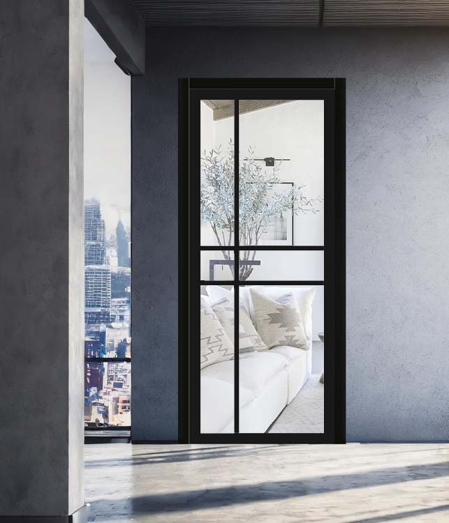 Complete deur 73cm steel look pro+black 3 line helder L 201,5 cm