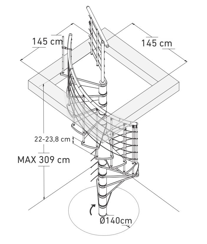 Escalier en colimaçon hêtre Vechta 140cm