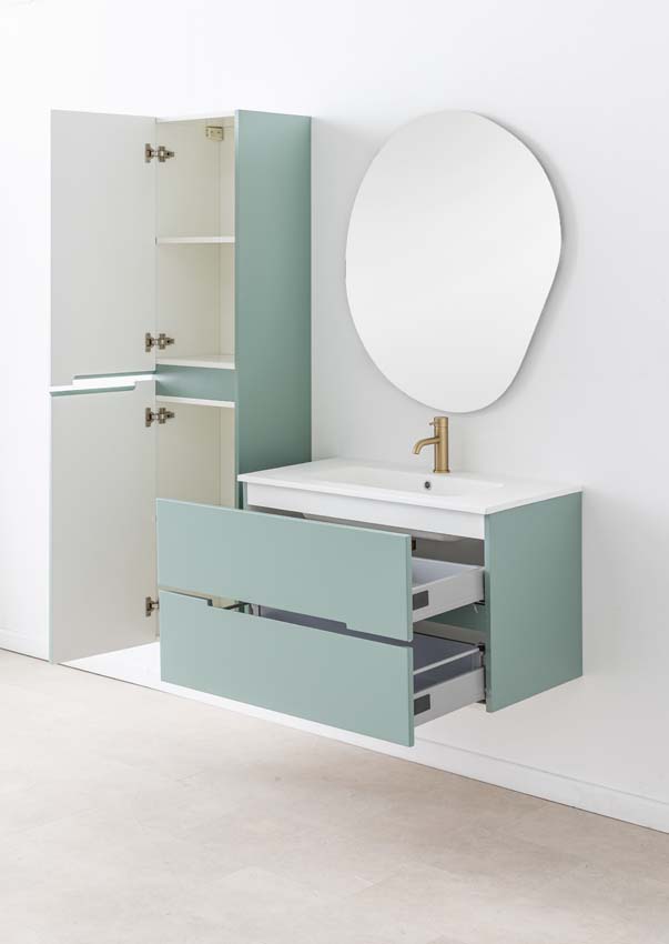 Meuble de salle de bain Truman gris-vert 900 mm lavabo blanc mat