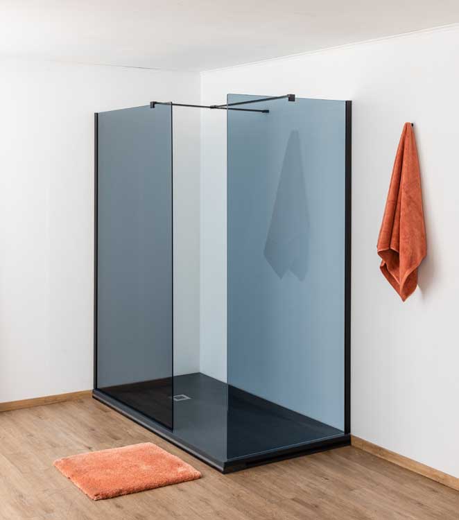 Douche de plain-pied Anais 137 x 200 cm verre gris - noir