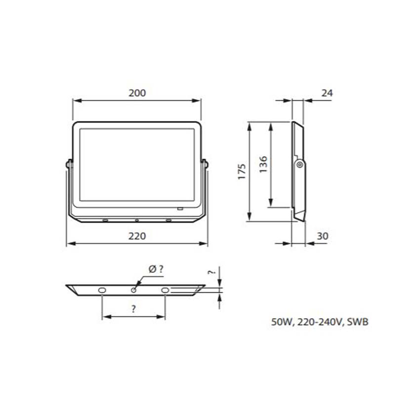 Spot LED extérieur projectline noir 50W 4500LM 4000K