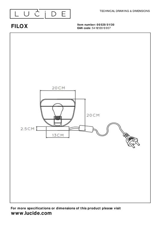 Lucide FILOX - Lampe de table - Ø 20 cm - 1xE27 - Noir