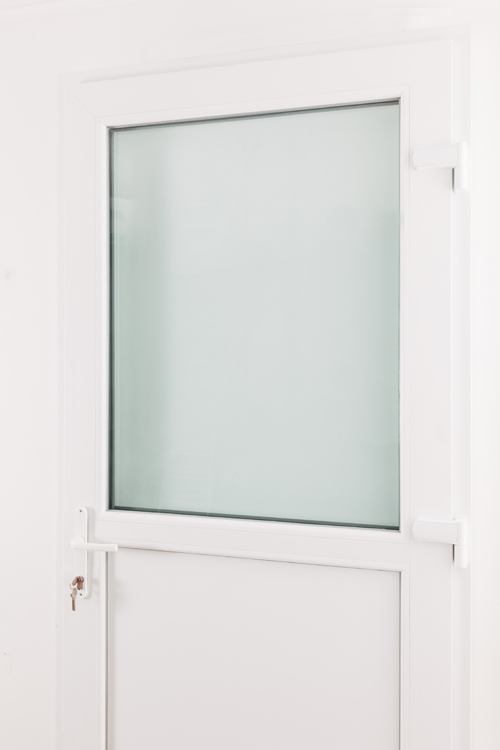 Porte exterieure demi-vitrée PVC blanc 3D vitrage clair 980x2180 D