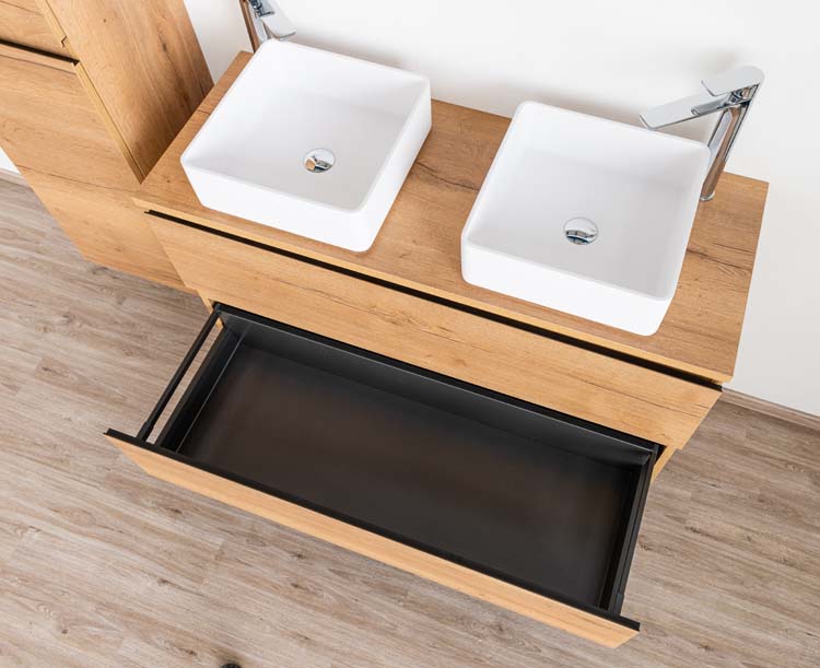 Meuble de salle de bain Daria chêne brun doré 1200 mm tablette en saillie melamine