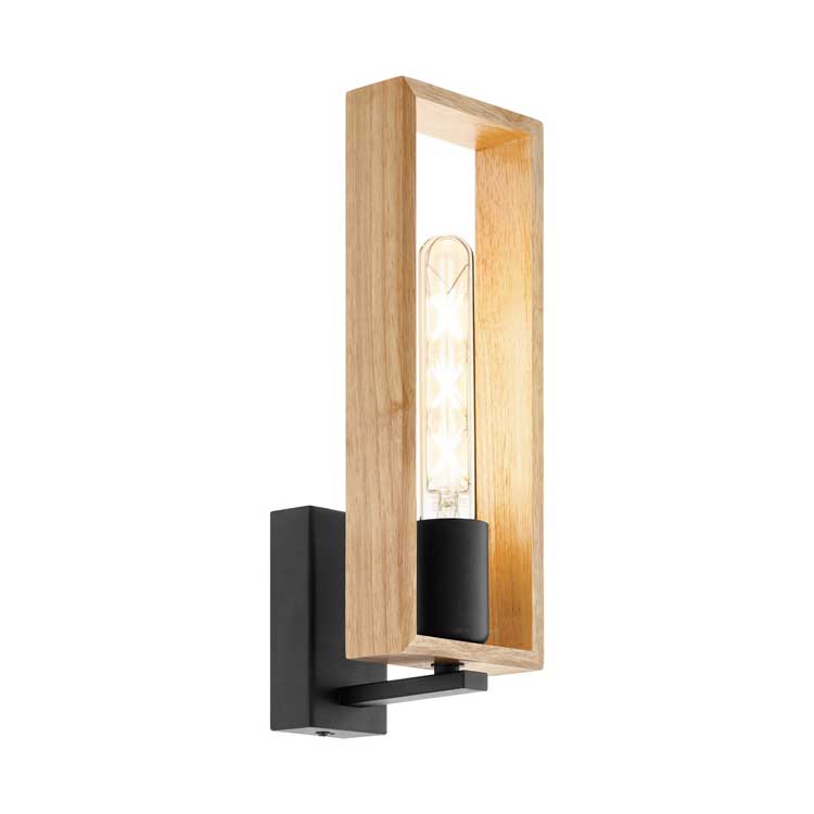 Eglo LITTLETON - Wandlamp - E27 - 1X60W - Zwart/hout