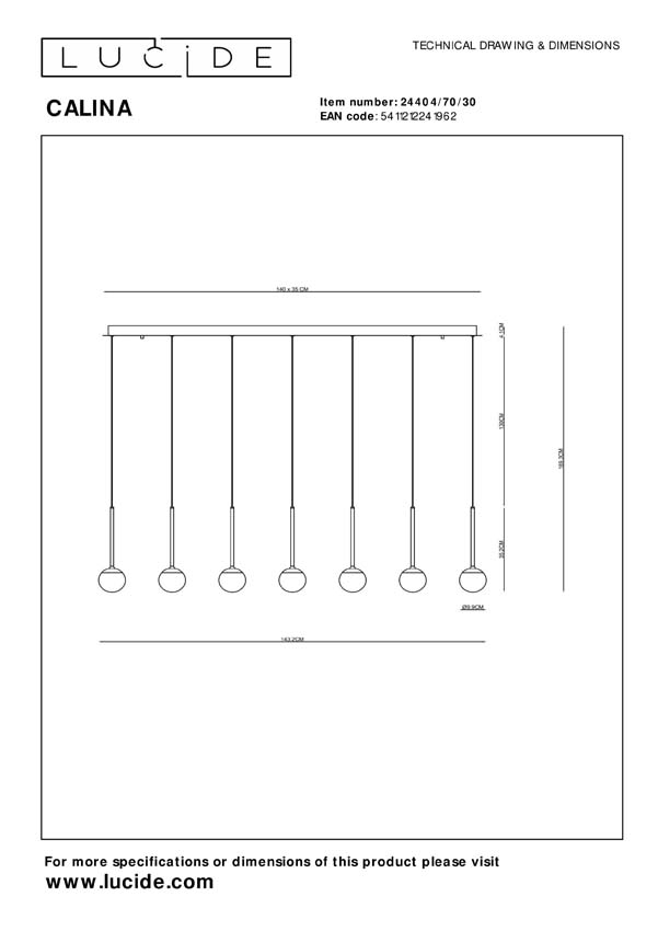 Lucide CALINA - Hanglamp - LED Dimb. - 12x7,7W 2700K - Zwart