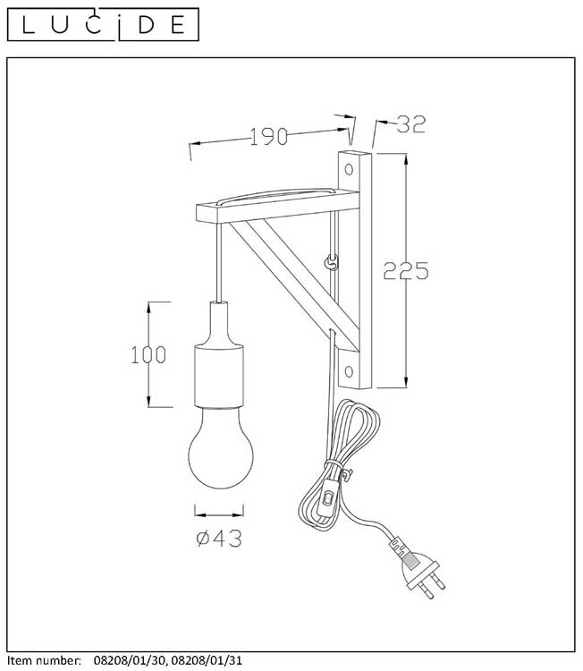 Lucide FIX WALL - Wandlamp - E27 - Zwart