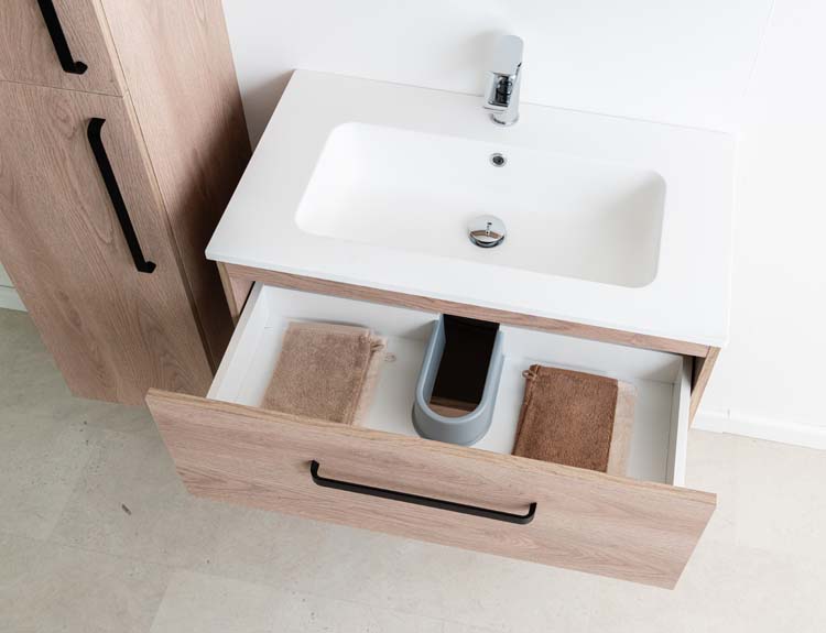 Meuble de salle de bain Chêne Bison 800 mm lavabo mat