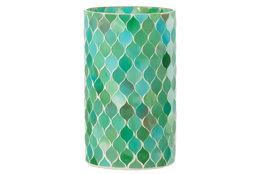 Lanterne mosaïque verre turquoise 12.5x12.5x23cm