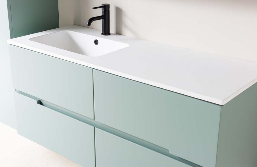 Meuble de salle de bain Truman gris-vert 1200 mm lavabo blanc mat gauche